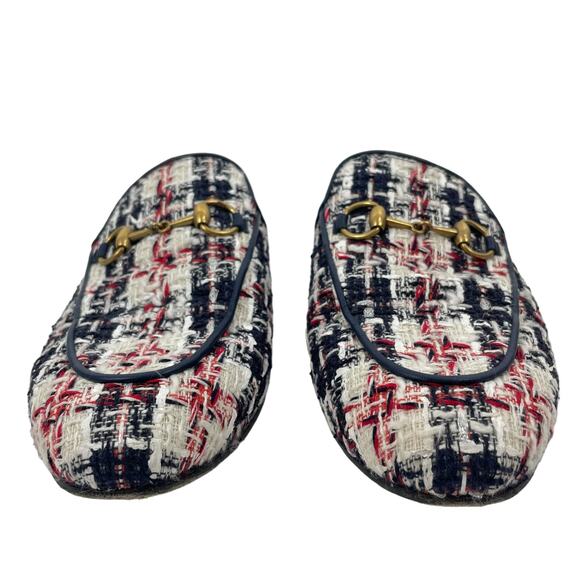 Gucci Princetown Tweed Mules Horsebit Gardenia Ink Blue Size 36.5 - Picture 5 of 13